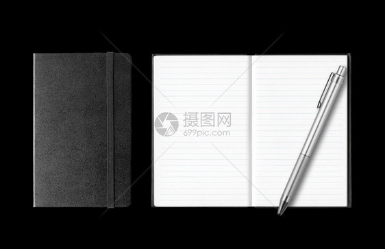 封闭式和开放式笔记本笔与黑色背景隔离封闭式和开放式笔记本笔与黑色隔离图片
