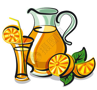 玻璃和切片橙子中新鲜汁的插图图片