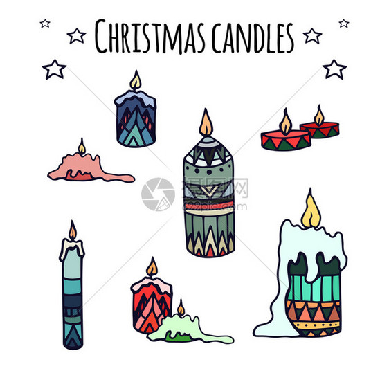 一套彩色的手工涂鸦圣诞蜡烛供你创作一套彩色的手工涂鸦圣诞节蜡烛供你用图片