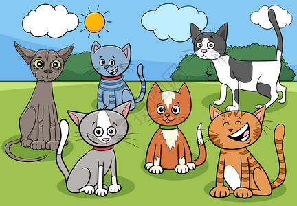 公园中的可爱小猫矢量漫画插图图片