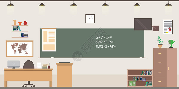 卡通教室矢量图图片
