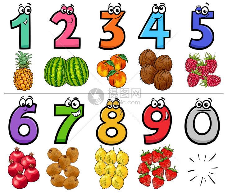卡通插图水果数字一至九
