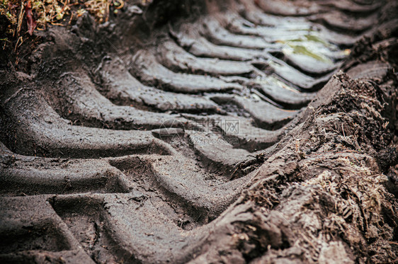 湿泥路上的车轮胎轨迹有选择地重点关闭图片