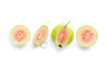 白色背景上的粉红guav水果复制空间图片