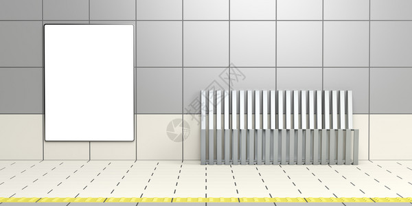 地铁站的大型垂直海报和空椅图片