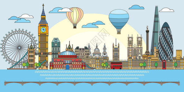 手绘英国伦敦城市风景图片