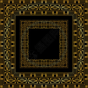 gatsby风格的一套奢侈黄金古板框邀请函贺卡和您设计的矢量元素el图片