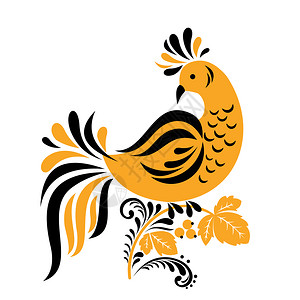 海南纪念品俄罗斯传统霍玛鸟装饰品在白色背景的树枝上隔离矢量说明