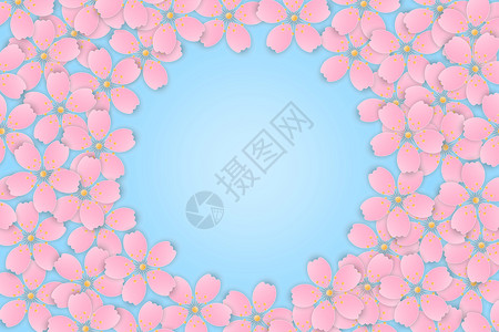 粉红樱花鲜充满背景复制空间剪纸风格矢量插图图片