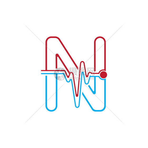 n字母带有脉冲线标识图矢量元素符号模板图片