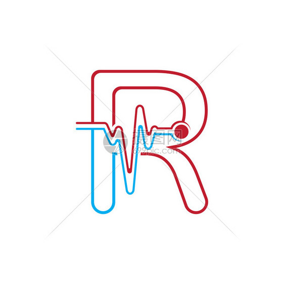 r字母带有脉冲线的徽标矢量元素符号模板的矢量元素符号模板图片