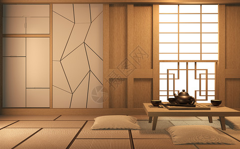 内部模拟日本式的房间设计白色背景为编辑提供了一个窗口3D翻譯图片