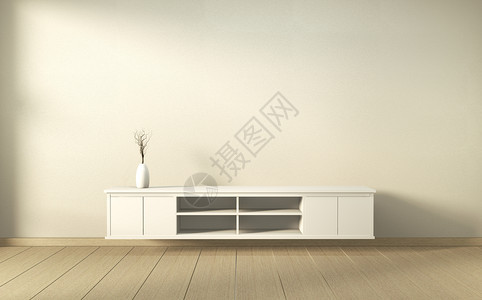 现代客厅壁橱木板日本式白色墙壁背景3d图片