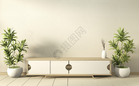 现代客厅壁橱木板日本式白色墙壁背景3d图片