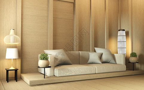 木制室内设计现代日本式的客厅3d图片