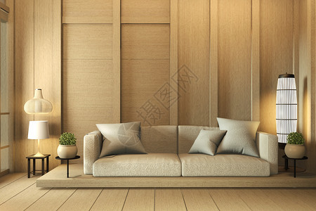 木制室内设计现代日本式的客厅3d图片