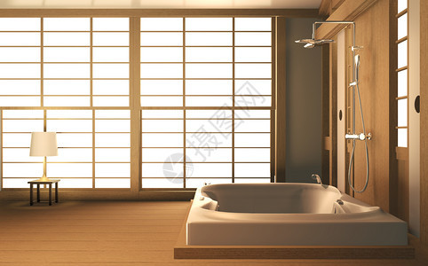 日式风格卫生间配有木墙面图片