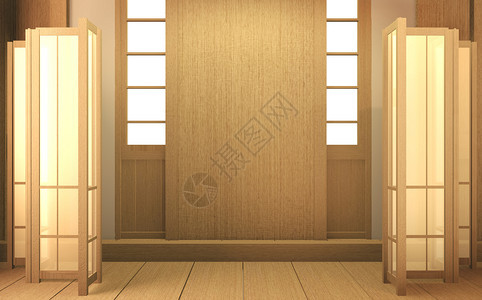 日式风格房间配有木墙面图片