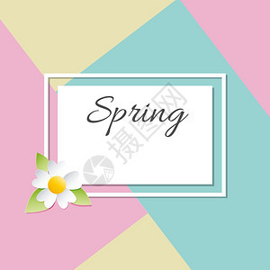 春季卡片附有框架叶和花封面或海报的矢量插图图片