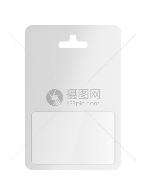 以白色背景隔开的泡包装中白色空礼品卡前方视图图片