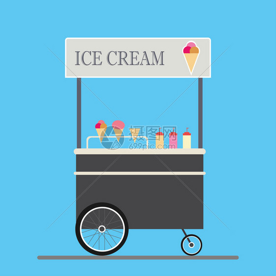 卡通冰淇淋车矢量插图图片