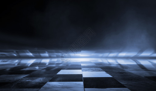 3d提供象棋桌反映亮光探照灯烟雾在黑暗空旷的街道上有烟雾黑暗背景的空街夜视市图片