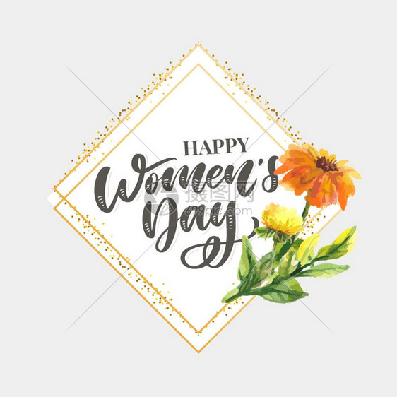妇女节快乐英文字体设计花卉边框图片