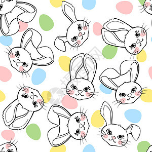 白色背景的可爱兔子和鸡蛋的东方无缝模式纺织品物包装或壁纸的设计元素与兔子和鸡蛋的东方无缝模式图片