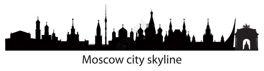 全球旅行概念莫斯科市环影地标俄罗斯单色旅游和程矢量背景图片