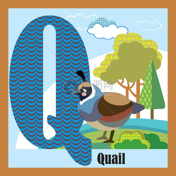 卡通矢量动物鹌鹑英文字母Q图片