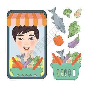 在线Keto食品交易智能手机矢量插图集图片