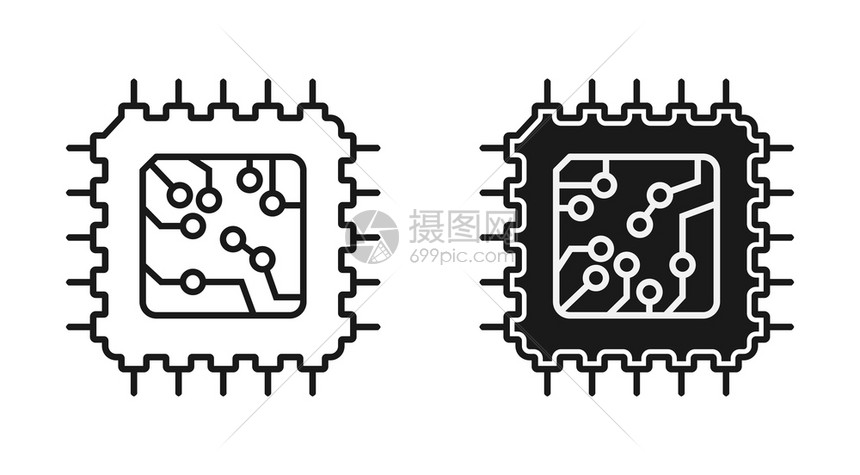 插画 背景素材 现代的 电子设备芯片空和填充的轮廓简单平面设计.