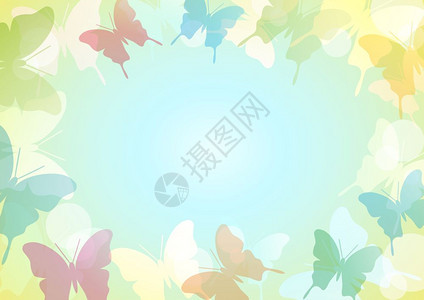 春季配有框架和蝴蝶的卡片封面或海报的矢量插图图片
