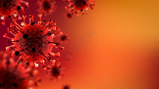 红色小图标冠状爆发背景微生物学和概念3D背景