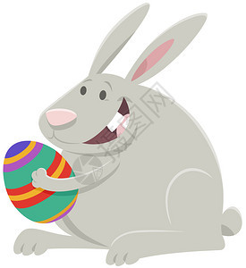 漫画插图有趣的复活节兔子和彩色复活节鸡蛋图片