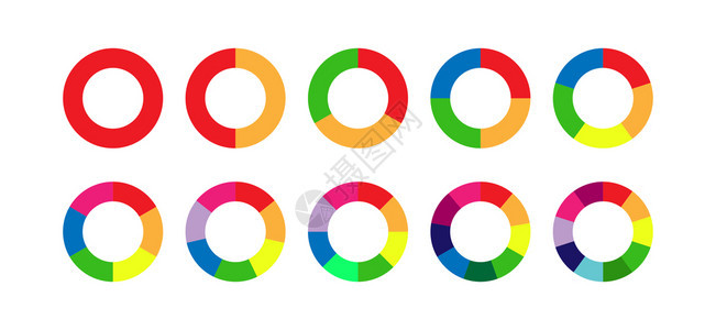 12345678910个步骤或章节的一套彩色派图以说明业务计划信息报告简单设计种群矢量说明图片