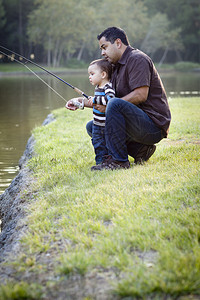父子钓鱼父子在湖边钓鱼背景