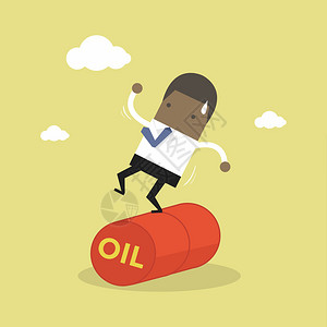 非洲商人在油桶滚动上取得平衡插画