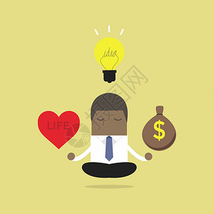 光冥想商人在思想金钱和生命之间的冥想插画