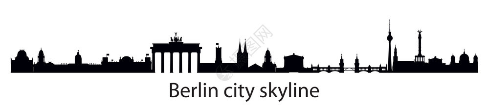 带有建筑地标的横向伯林天线双轮光图Berlin旅行概念的全景图解德意志旅游和行矢量背景存图解图片