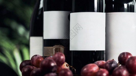 混合成不同瓶红酒和新鲜葡萄合起来图片