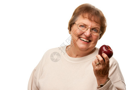 白色背景的红苹果被孤立的有吸引力高级女图片