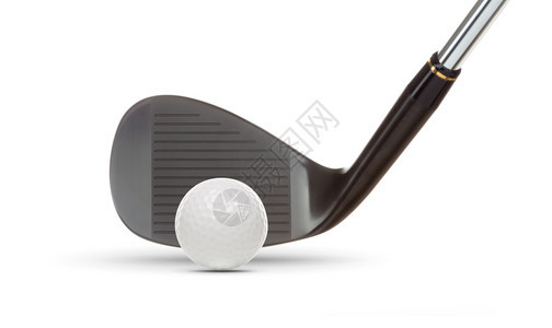 黑高尔夫俱乐部网铁和高尔夫球白色背景图片