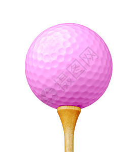 粉红色高尔夫球在te孤立白色背景图片