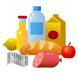 养生食插画-养生食卡通-食品宏观营养素脂肪碳水化合物和含有果奶制品