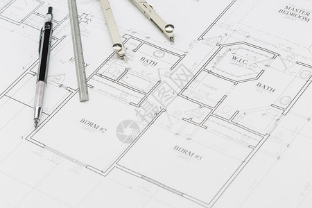 建筑铅笔标尺和指南针都以定制的室内计划为依托图片