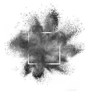 白色背景的平方框架复制空间黑色灰的粉末在白背景的边框中闪烁图片