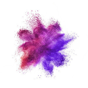 具有复制空间的白色背景上紫和白背景上的抽象粉末或尘爆炸图片