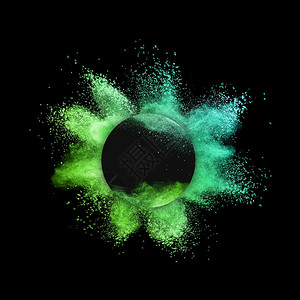 抽象的圆形框架黑色背景的粉末或尘爆炸复制空间装饰圆形框架黑色背景的粉末喷洒图片