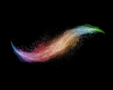 彩虹粉爆破或黑底的弯曲波形爆炸并有复制空间彩虹粉波在黑底喷洒图片